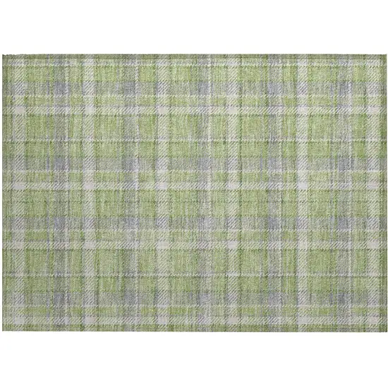 Green and Gray Plaid Washable Non Skid Indoor Outdoor Area Rug Photo 2