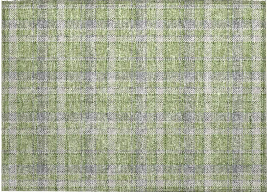 Green and Gray Plaid Washable Non Skid Indoor Outdoor Area Rug Photo 2