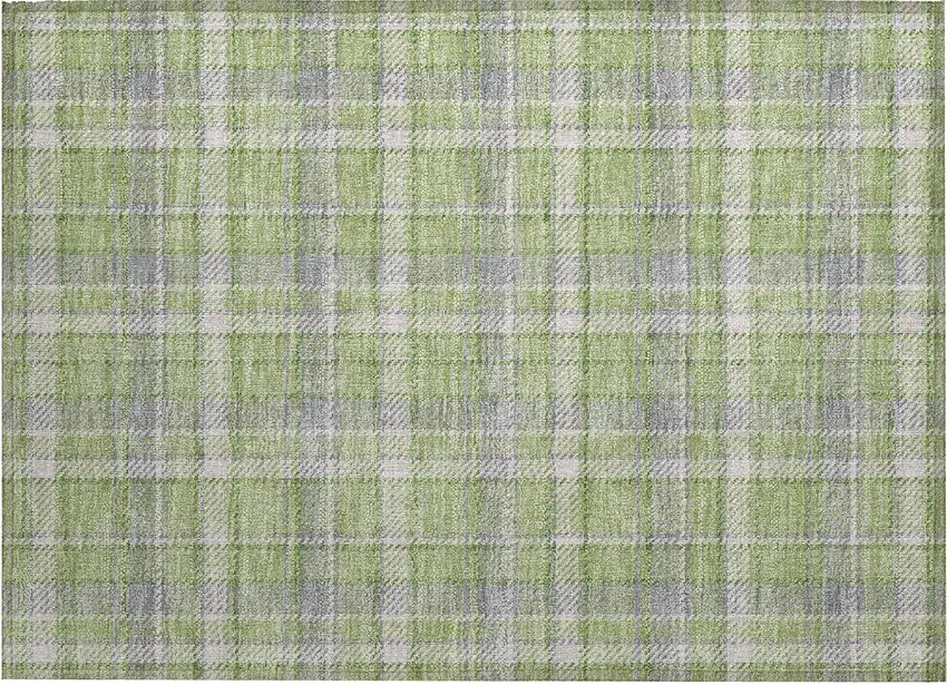Green and Gray Plaid Washable Non Skid Indoor Outdoor Area Rug Photo 2