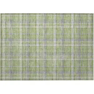Photo of Green and Gray Plaid Washable Non Skid Indoor Outdoor Area Rug