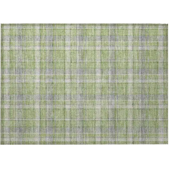 Green and Gray Plaid Washable Non Skid Indoor Outdoor Area Rug Photo 5