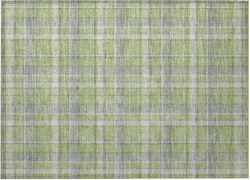 Green and Gray Plaid Washable Non Skid Indoor Outdoor Area Rug Photo 5