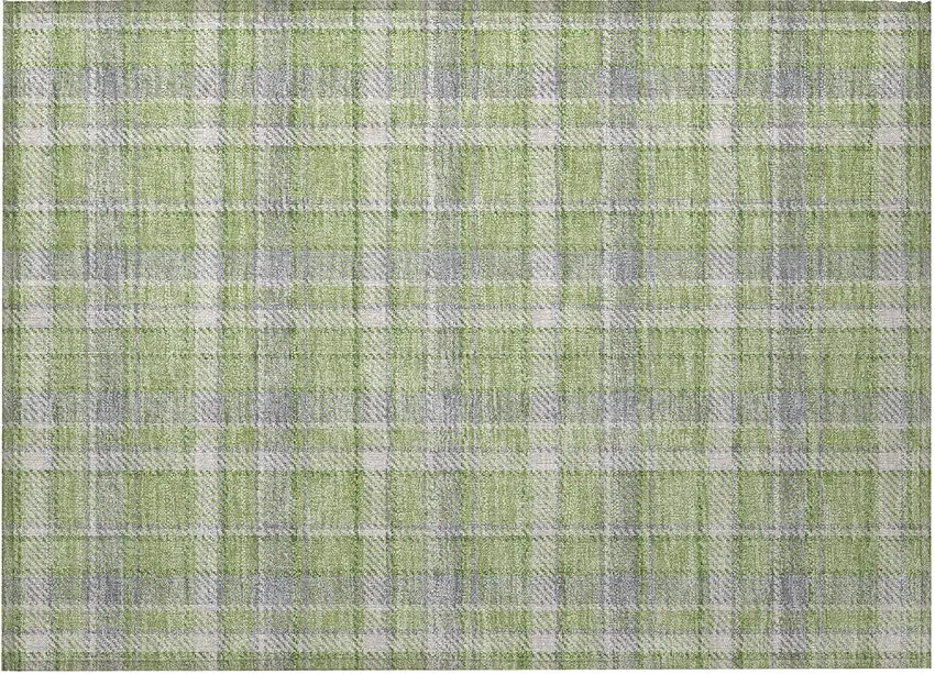Green and Gray Plaid Washable Non Skid Indoor Outdoor Area Rug Photo 5