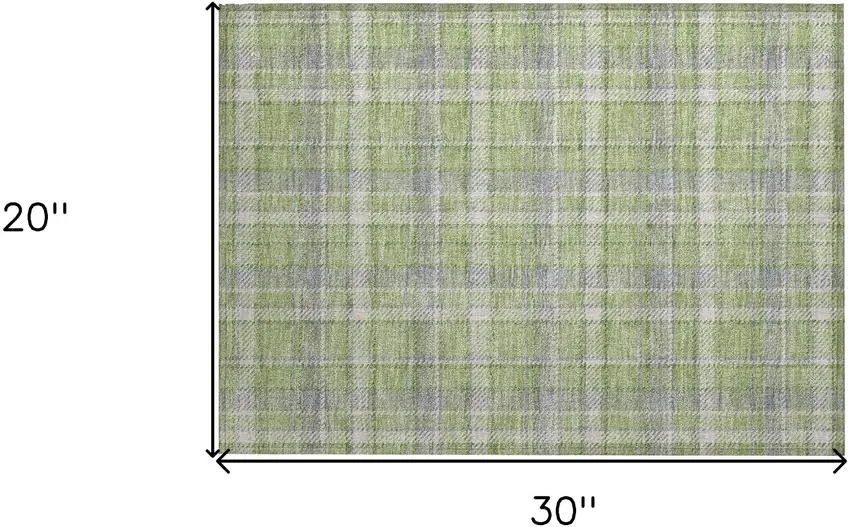 Green and Gray Plaid Washable Non Skid Indoor Outdoor Area Rug Photo 3
