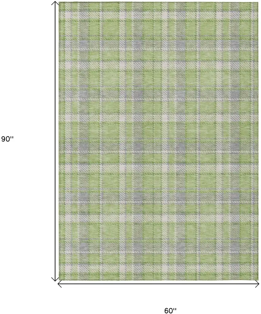 Green and Gray Plaid Washable Non Skid Indoor Outdoor Area Rug Photo 3