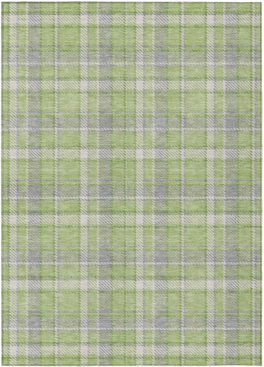 Green and Gray Plaid Washable Non Skid Indoor Outdoor Area Rug Photo 2