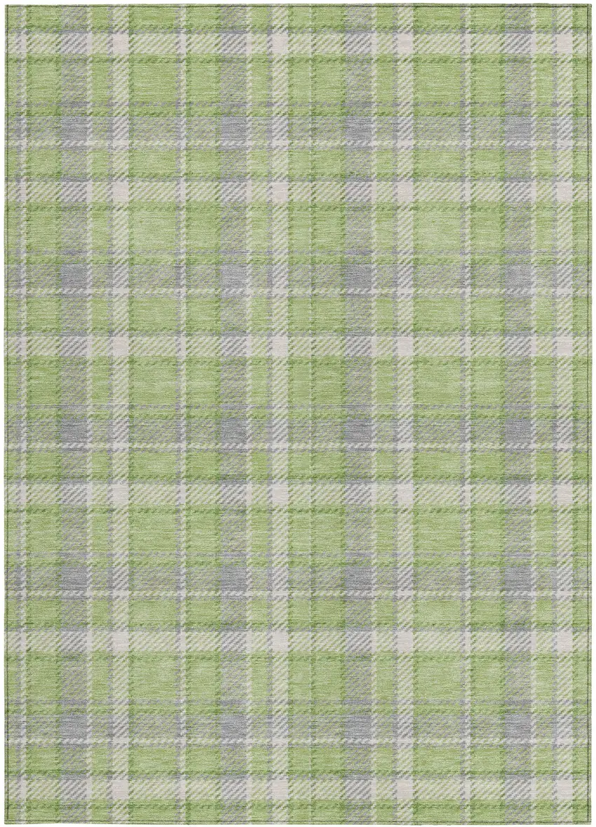 Green and Gray Plaid Washable Non Skid Indoor Outdoor Area Rug Photo 4