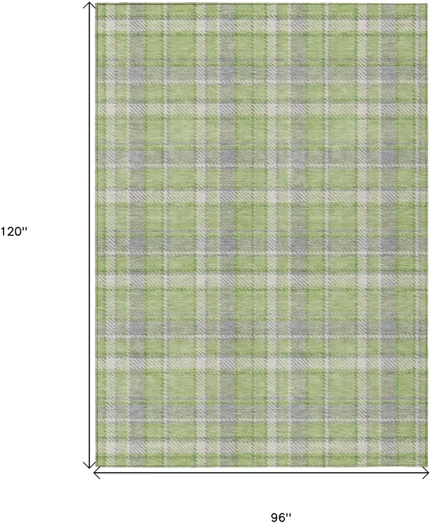 Green and Gray Plaid Washable Non Skid Indoor Outdoor Area Rug Photo 3