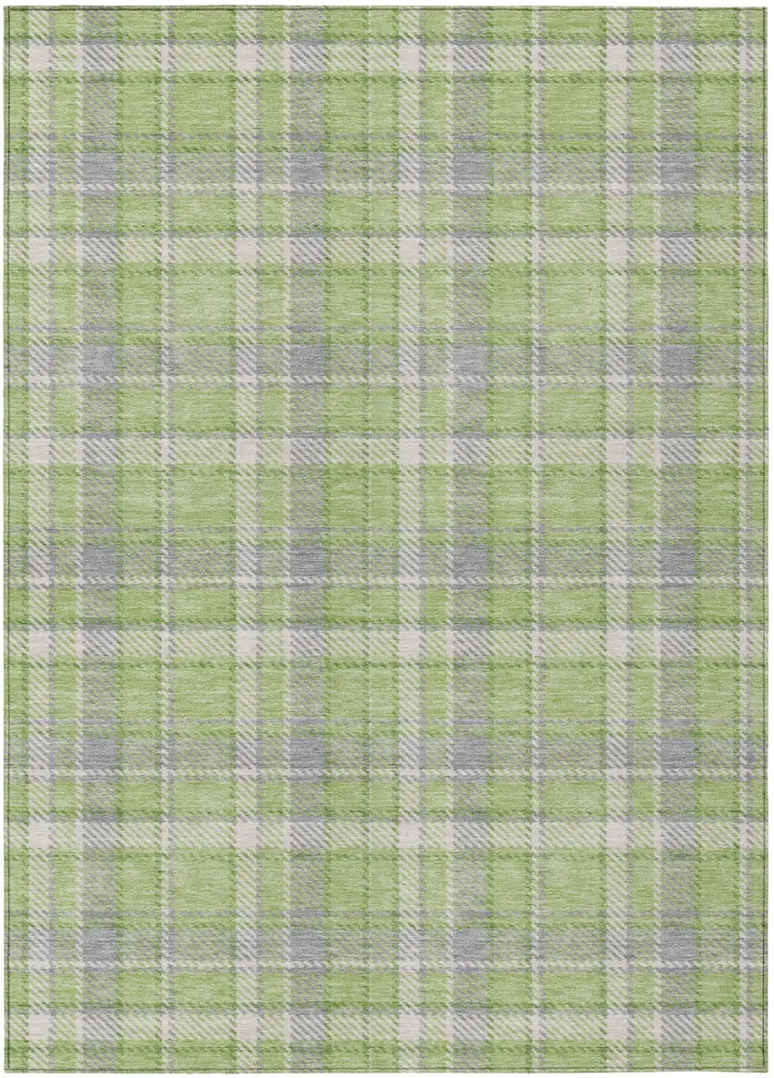Green and Gray Plaid Washable Non Skid Indoor Outdoor Area Rug Photo 2