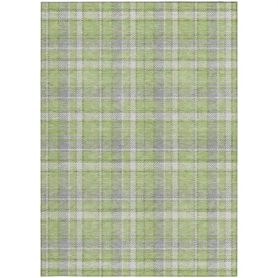 Green and Gray Plaid Washable Non Skid Indoor Outdoor Area Rug Photo 3