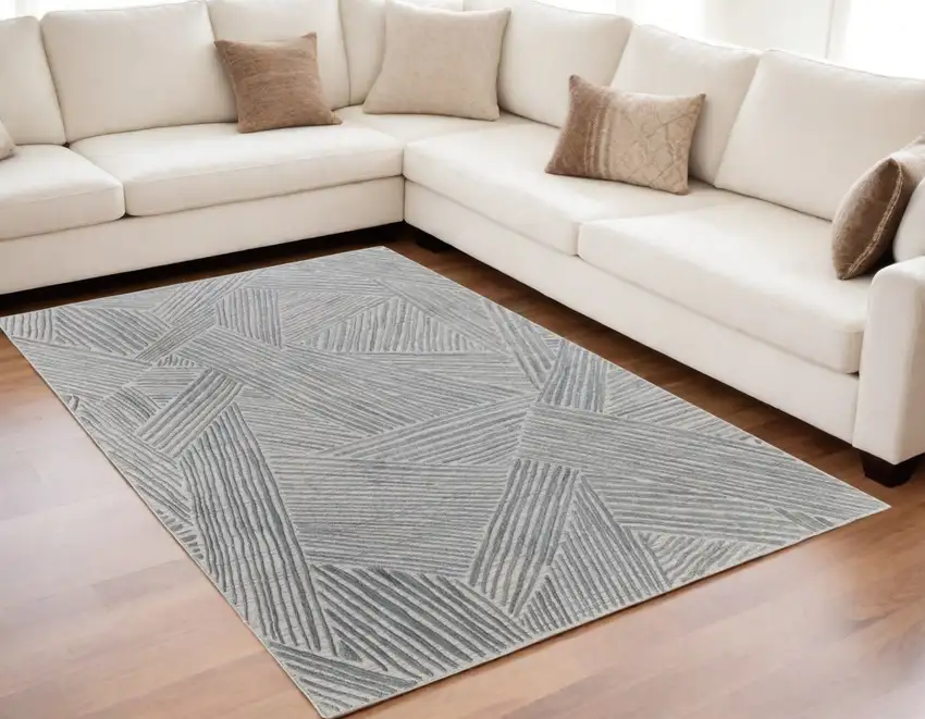 Green and Ivory Abstract Hand Woven Area Rug Photo 1