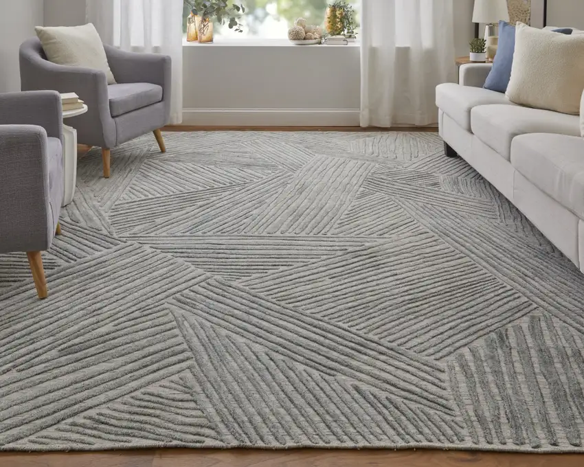 Green and Ivory Abstract Hand Woven Area Rug Photo 9