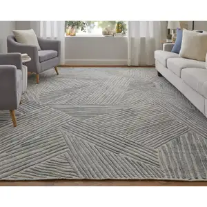 Photo of Green and Ivory Abstract Hand Woven Area Rug