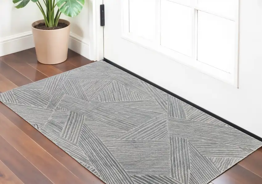 Green and Ivory Abstract Hand Woven Area Rug Photo 1