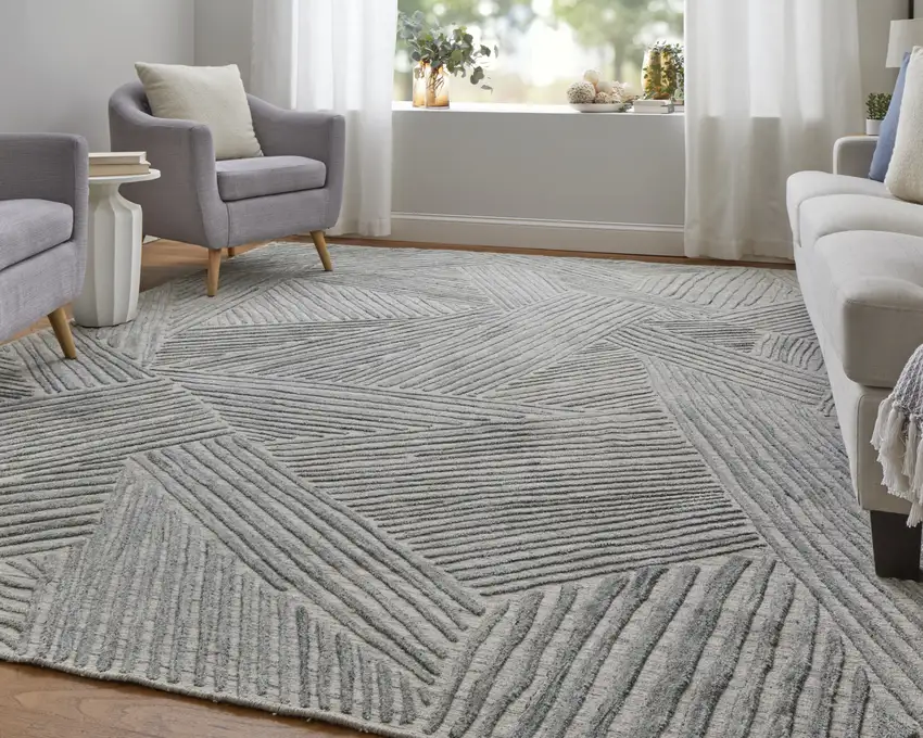 Green and Ivory Abstract Hand Woven Area Rug Photo 7