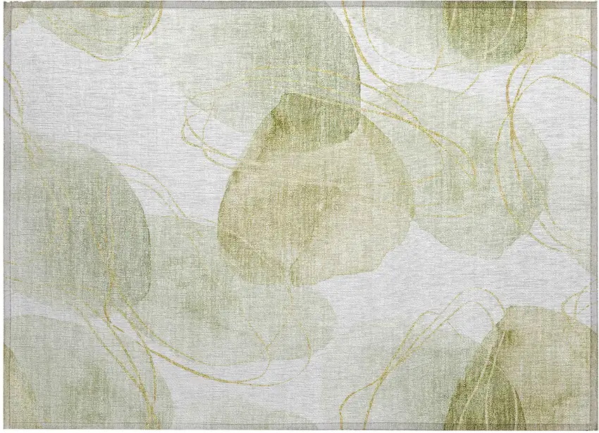 Green and Ivory Abstract Washable Non Skid Indoor Outdoor Area Rug Photo 2