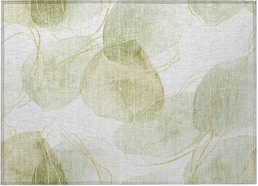 Green and Ivory Abstract Washable Non Skid Indoor Outdoor Area Rug Photo 5
