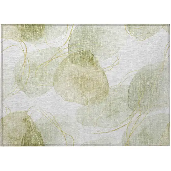 Green and Ivory Abstract Washable Non Skid Indoor Outdoor Area Rug Photo 4