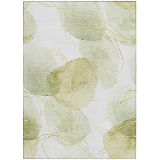 Green And Ivory Abstract Washable Indoor Outdoor Area Rug Photo 4