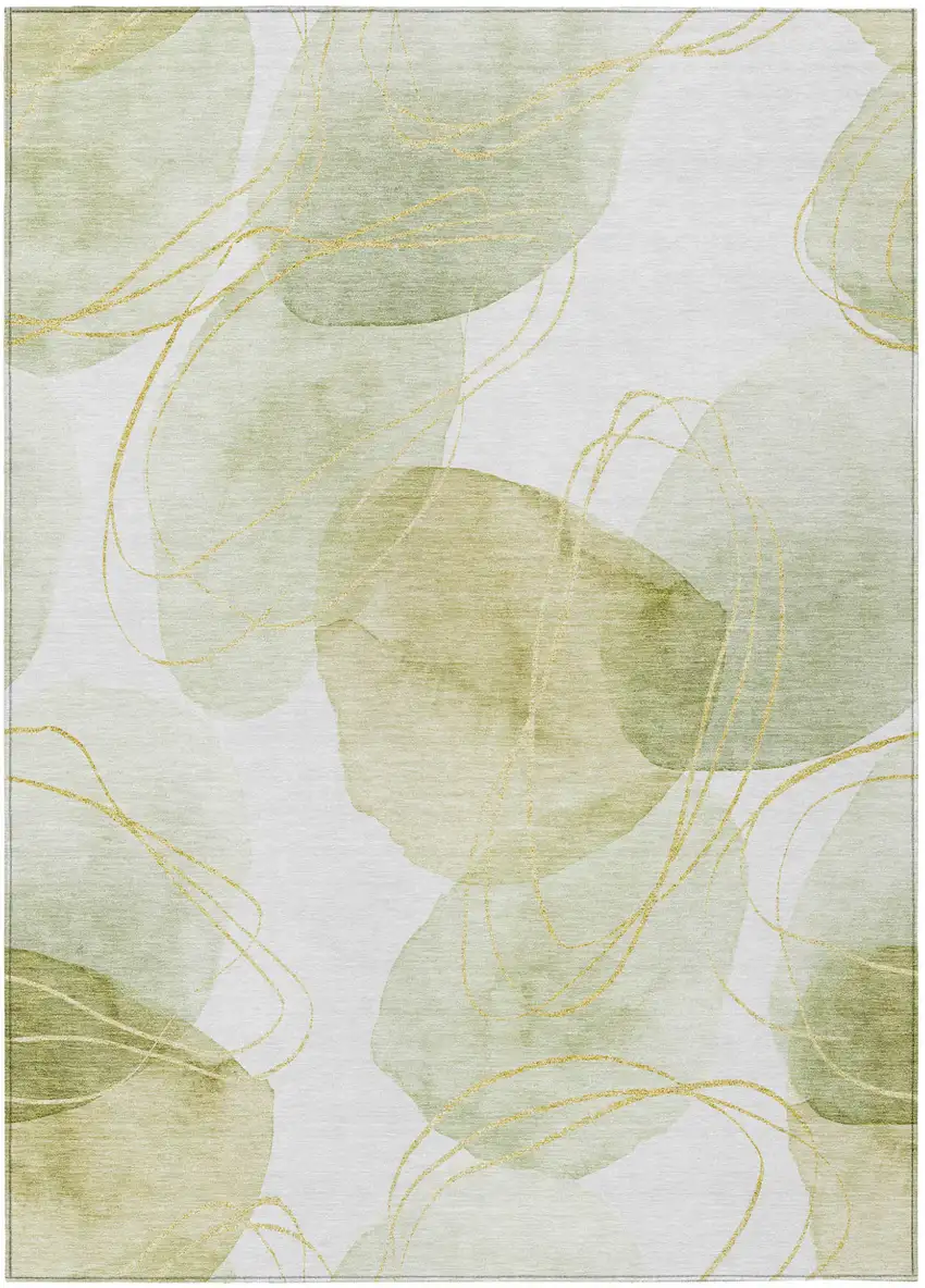 Green and Ivory Abstract Washable Non Skid Indoor Outdoor Area Rug Photo 2