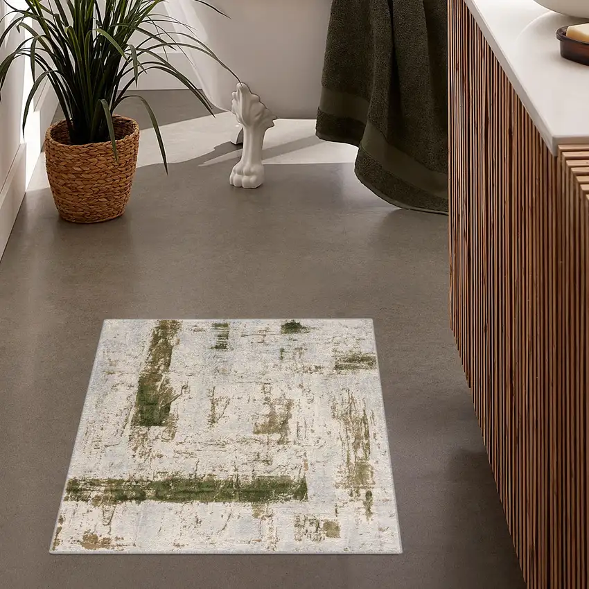 Green and Ivory Distressed Area Rug Photo 3