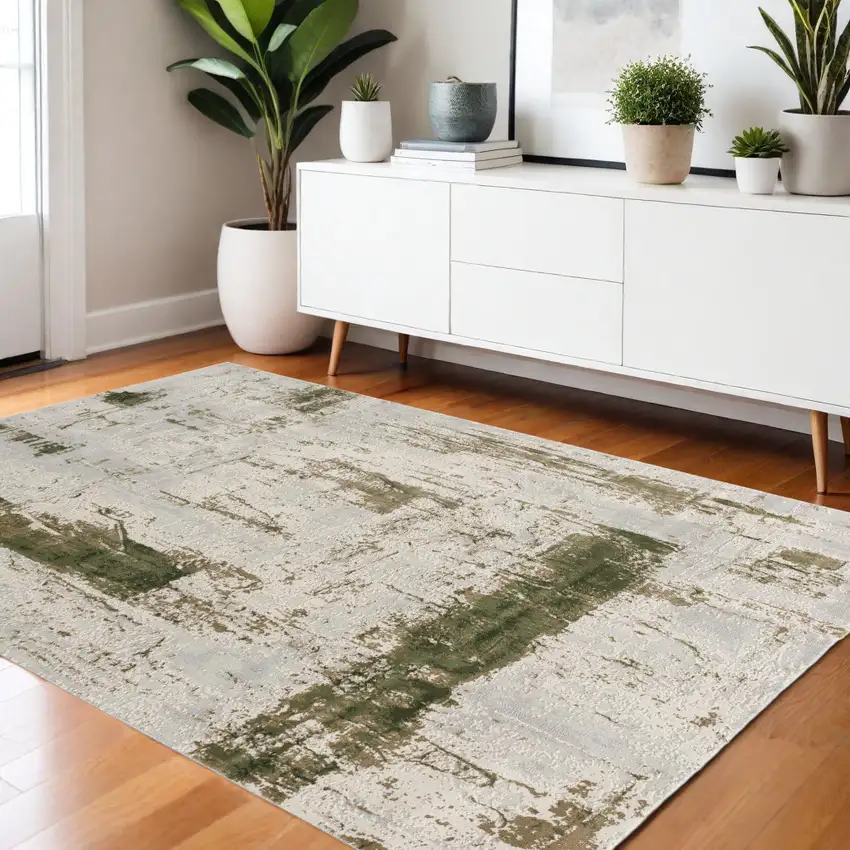 Green Abstract Dhurrie Area Rug Photo 2