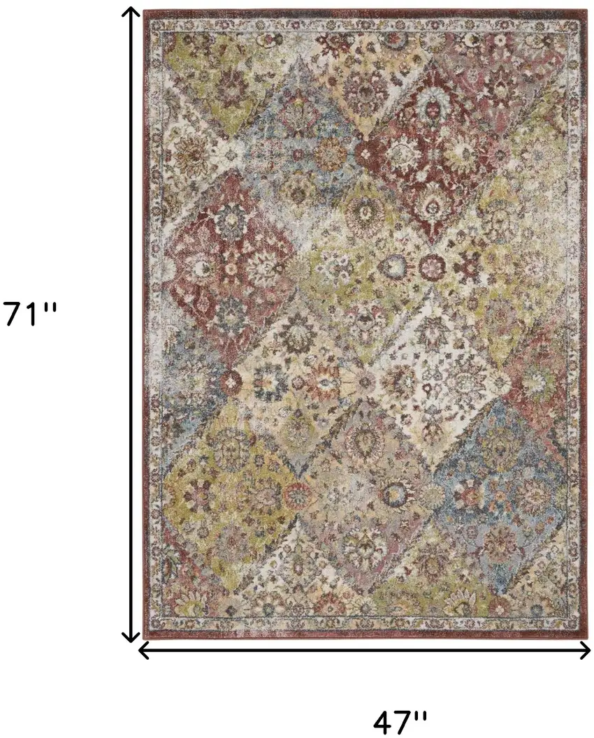 Green and Ivory Floral Distressed Area Rug Photo 3