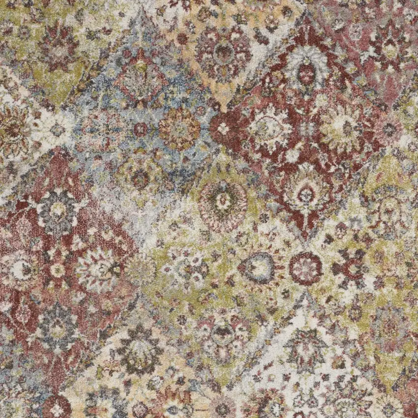 Green and Ivory Floral Distressed Area Rug Photo 9
