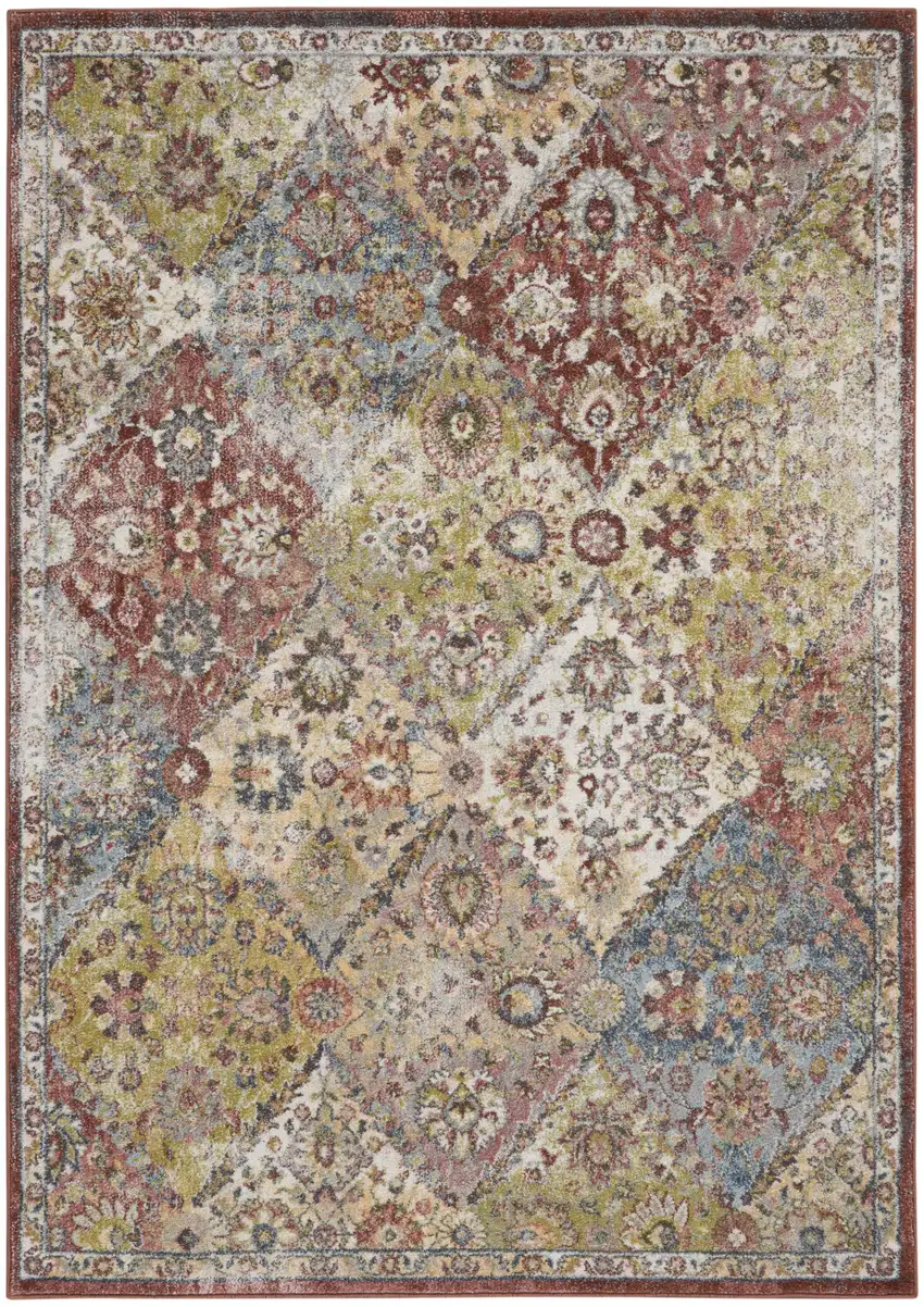 Green and Ivory Floral Distressed Area Rug Photo 2