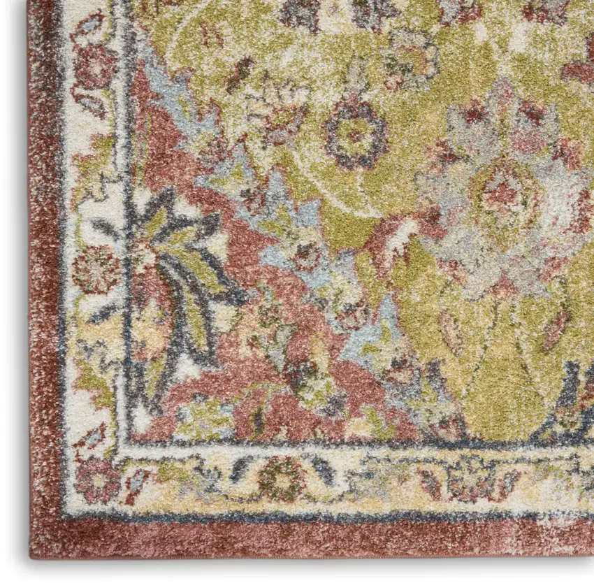 Green and Ivory Floral Distressed Area Rug Photo 7