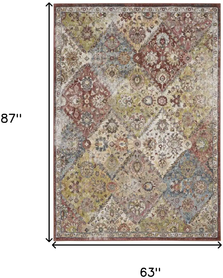 Green and Ivory Floral Distressed Area Rug Photo 3