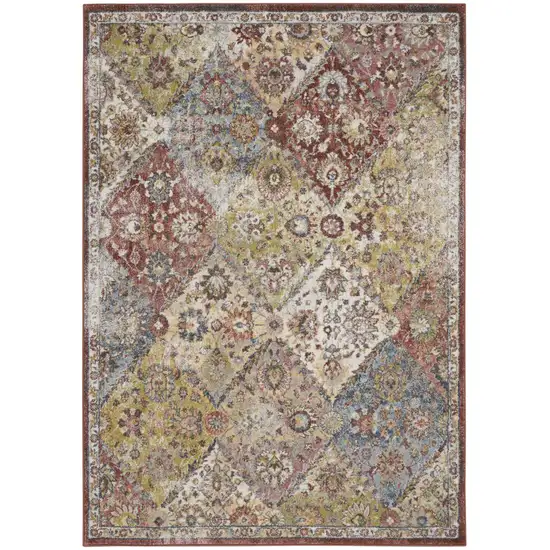 Green and Ivory Floral Distressed Area Rug Photo 1