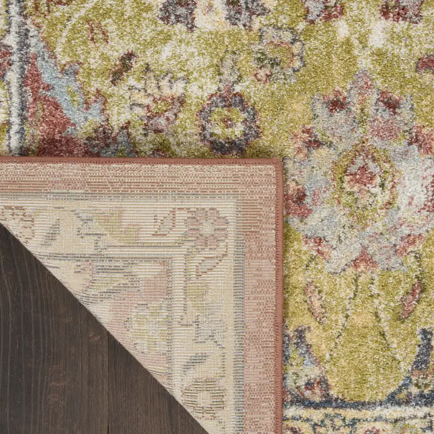 Green and Ivory Floral Distressed Area Rug Photo 9