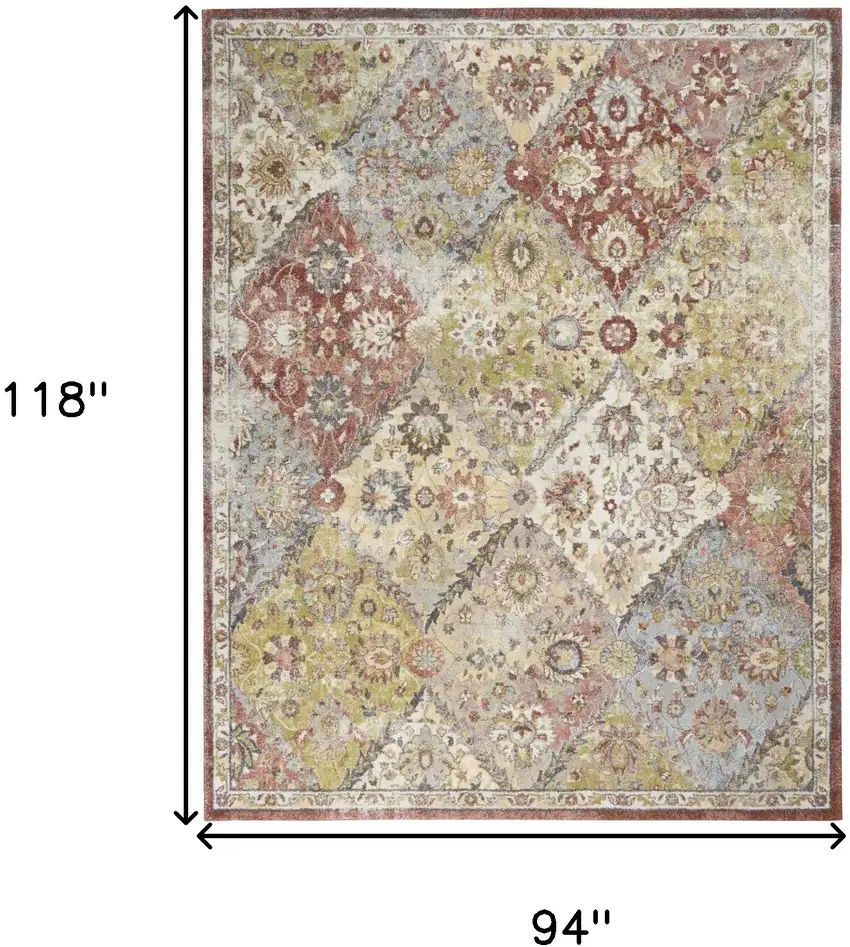 Green and Ivory Floral Distressed Area Rug Photo 3