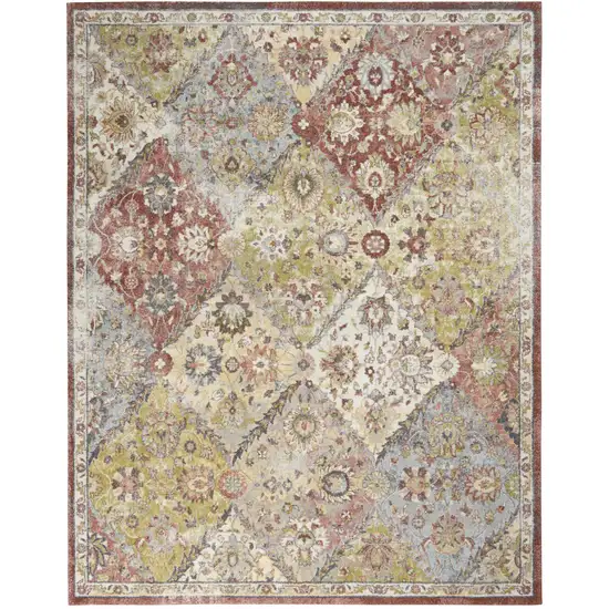 Green and Ivory Floral Distressed Area Rug Photo 1
