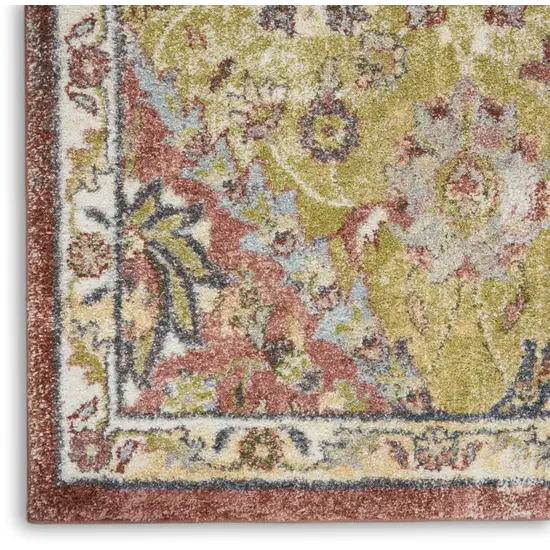 Green and Ivory Floral Distressed Area Rug Photo 6