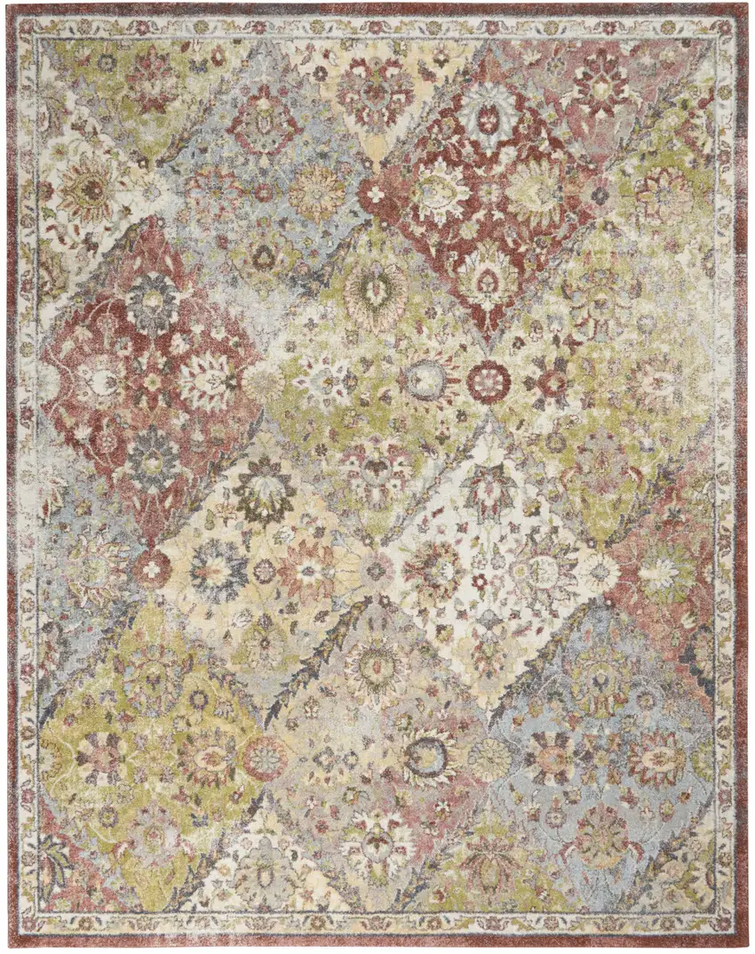 Green and Ivory Floral Distressed Area Rug Photo 2