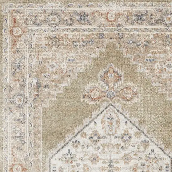 Green and Ivory Floral Medallion Power Loom Distressed Washable Area Rug Photo 9