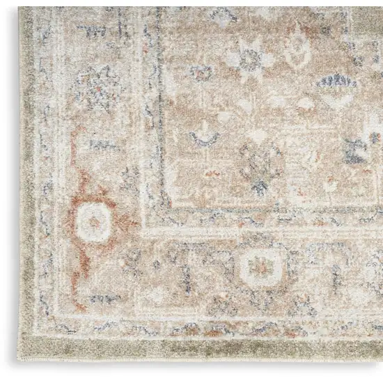 Green and Ivory Floral Medallion Power Loom Distressed Washable Area Rug Photo 9