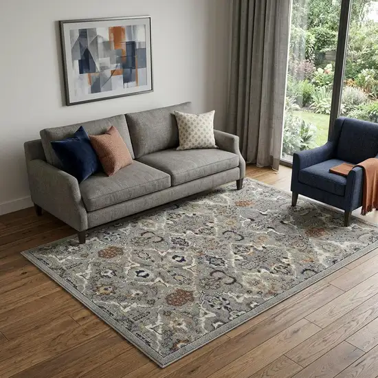 Green and Ivory Floral Power Loom Area Rug Photo 1