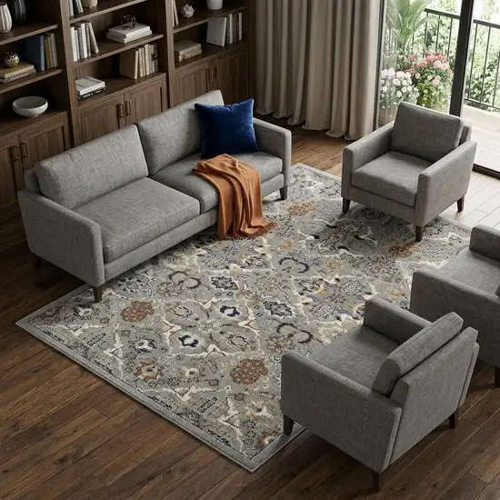 Green and Ivory Floral Power Loom Area Rug Photo 1