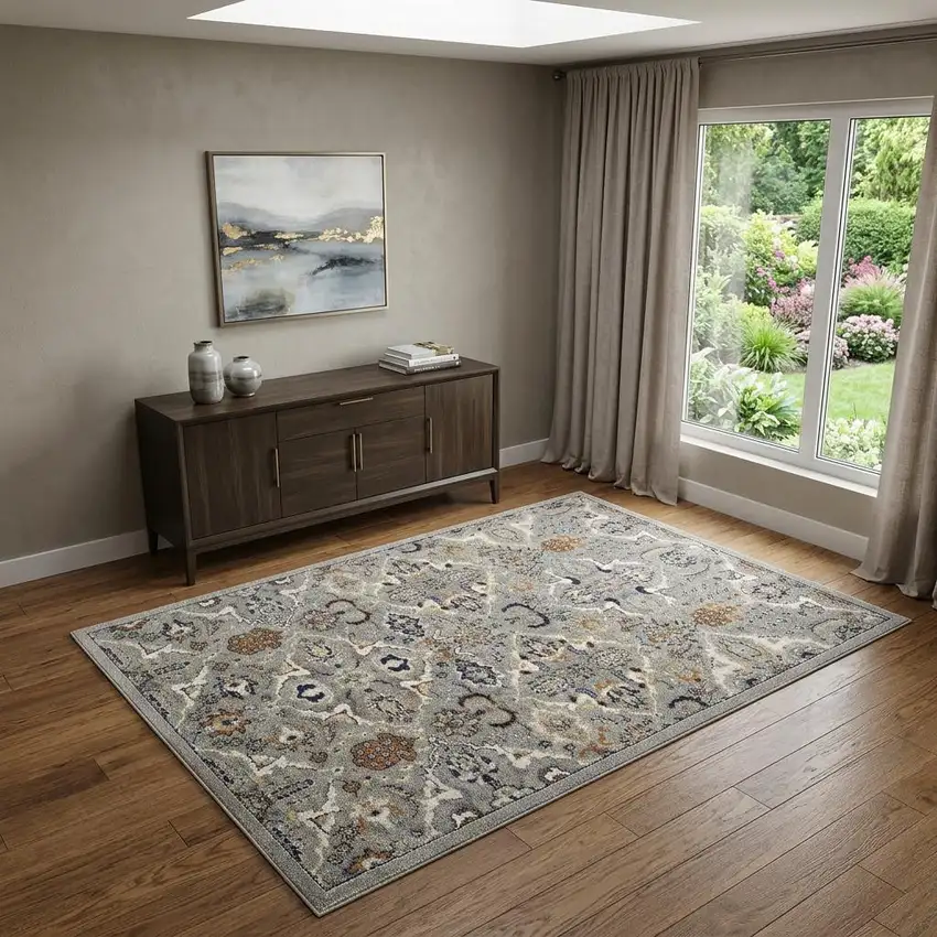 Green and Ivory Floral Power Loom Area Rug Photo 1