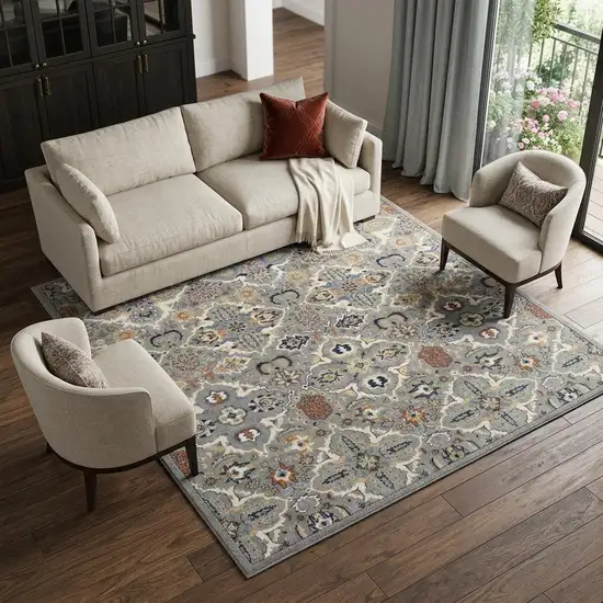 Green and Ivory Floral Power Loom Area Rug Photo 1