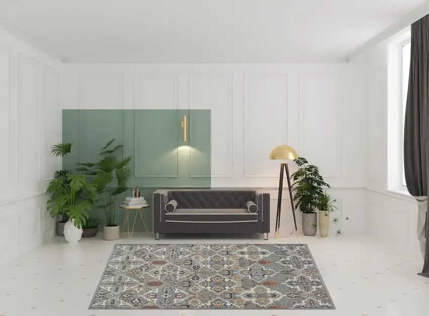 Green and Ivory Floral Power Loom Area Rug Photo 2