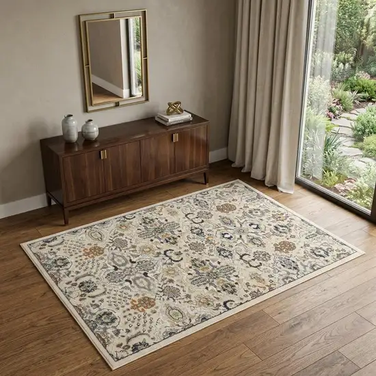 Green and Ivory Floral Power Loom Area Rug Photo 1
