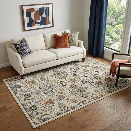 Green and Ivory Floral Power Loom Area Rug Photo 1