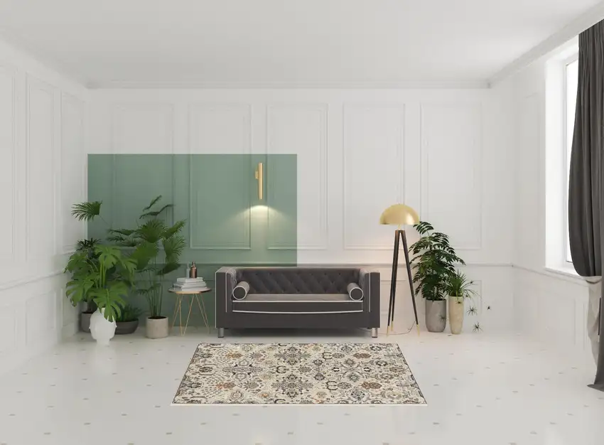 Green and Ivory Floral Power Loom Area Rug Photo 2