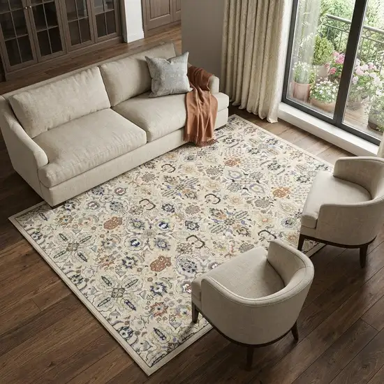 Green and Ivory Floral Power Loom Area Rug Photo 1