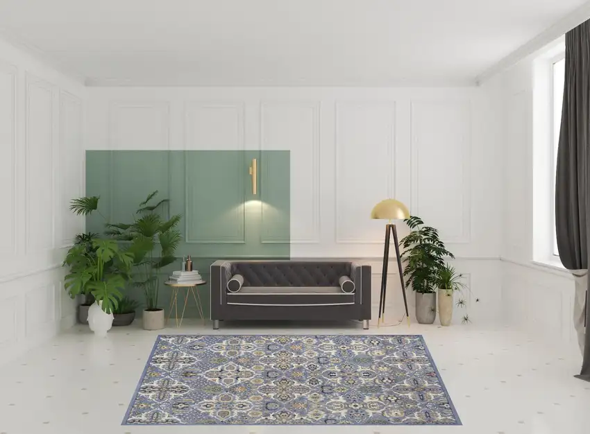 Green and Ivory Floral Power Loom Area Rug Photo 2