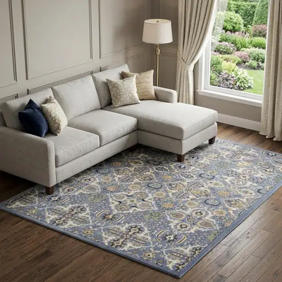 Green and Ivory Floral Power Loom Area Rug Photo 1